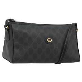 Borsa a Spalla GUCCI GG Supreme PVC Nero Oro 156 02 086 Auth 177471 Nero D'oro