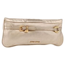 Miu Miu Matelassé Clutch Bag Leder Champagne Gold Auth 177006A Golden