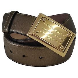 Cinto de couro Dolce & Gabbana fivela dourada Caqui Verde oliva