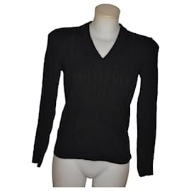 Dolce & Gabbana Black V-Neck Ribbed Wool Sweater Black