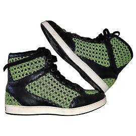 Jimmy Choo High-Top Sneaker Leder Schwarz/Grün Schwarz Hellgrün