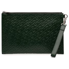 Pochette Burberry en cuir embossed vert avec monogramme TB Vert Vert foncé