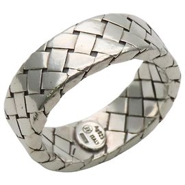 Bottega Veneta Silver 925 Intrecciato Band Ring Silvery