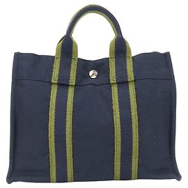 Hermès Hermes Fourre-Tout PM Canvas Tote Bag Olive green Navy blue