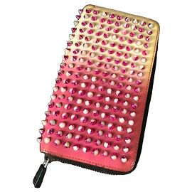 Christian Louboutin Spiked Zip-Around Wallet Pink White