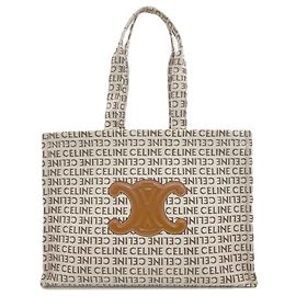 Céline Celine Cabas Thais Large Triomphe Tote Bag Marrone Bianco