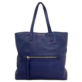 Sac cabas Miu Miu en cuir de veau avec logo Bleu