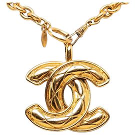 Collier à chaîne Chanel Matelassé Coco Mark avec finition dorée Doré