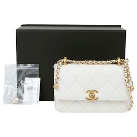 Chanel Bolsa de ombro e crossbody Mini Flap Chain com logo CC Branco