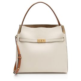 Bolsa Tory Burch Leather Lee Radziwill Double Satchel Marrom Bege