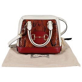 Gucci Bolsa Tote de alça superior e ombro Mini Horsebit em python Vermelho