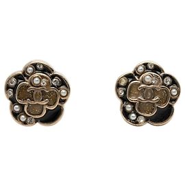 Orecchini Chanel Camellia Coco Mark Pearl Nero D'oro