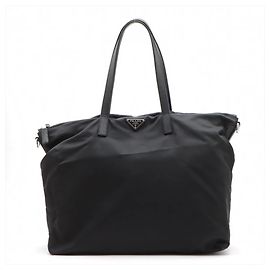 Prada Tessuto Nylon Leather Tote Bag Black