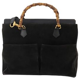 Gucci Vintage Diana Bamboo Top Handle Tote Ostrich Medium Black