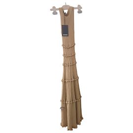 Dsquared2 Beiges Strick-Maxikleid mit Rüschen Beige