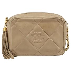 Chanel Vintage Diamond CC Camera Quilted Lambskin Large Beige