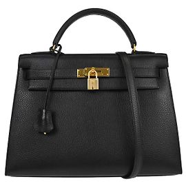 Hermès Hermes Kelly Handbag Black Ardennes with Gold Hardware 32 Black