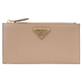 Prada Saffiano Triangle Coin Purse Beige