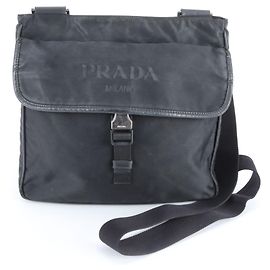 Prada Tessuto Nylon Leather Shoulder Bag Black