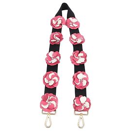 Prada Flower Motif Leather Shoulder Strap Black Pink