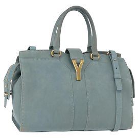 Sac à main SAINT LAURENT Cavas Chic en cuir 2way Bleu clair Or Auth 178268 Doré Bleu clair
