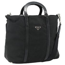 Borsa PRADA in Nylon 2way Nera Argento Auth 178940 Nero Argento