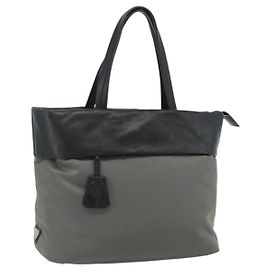 PRADA Handtasche Nylon Leder Grau schwarz Auth ka4199A Braun Schwarz