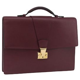 CARTIER Business Bag Leather Bordeaux Gold Auth 178104A Golden Dark red