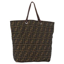 FENDI Zucca Canvas Tote Bag Schwarz Braun Auth bs35018 Braun Schwarz