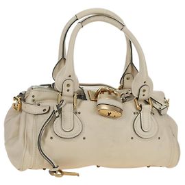 Chloé Chloe Paddington Handtasche Leder Elfenbein Gold Silber Auth 177043SAV Silber Golden Roh
