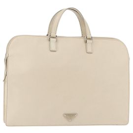 PRADA Business Bag Safiano leather Ivory Silver Auth bs34948A Silvery Cream