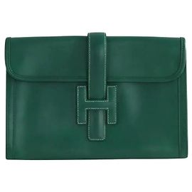 Clutch Hermès Jige em couro verde Verde