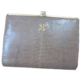 Autre Marque Vintage Beige Lizard Leather Monogram Wallet Beige