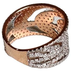 Ginette NY Palm Leaf Rose Gold and Diamond Ring Silvery Pink