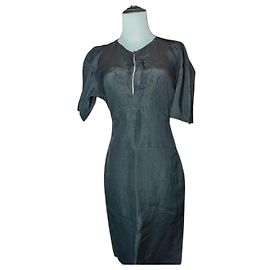 Prada schwarzes Leinenkleid Schwarz