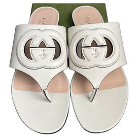 Gucci Marmont White Leather Flat Sandals White
