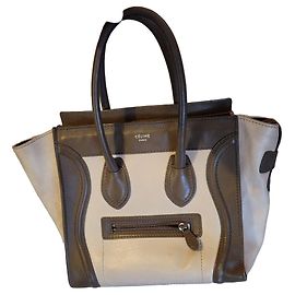 Céline Celine Luggage Nano Two-Tone Leather Handbag Brown Beige