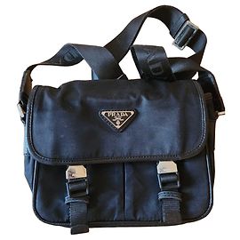 Prada Borsa a Tracolla in Nylon Nero e Pelle Nero
