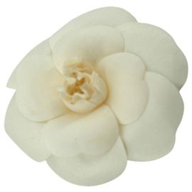 Chanel Spilla Camelia in tessuto di seta bianco vintage Bianco