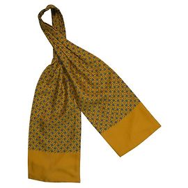 Hermès Lenço Ascot de seda vintage amarelo com padrões geométricos Hermes com caixa Amarelo