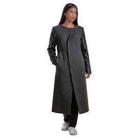 MET ADN Anthracite Grey Wool Long Coat with Sequined Sleeves Dark grey