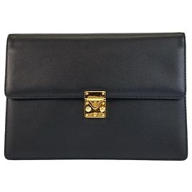 Yves Saint Laurent Vintage Black Leather Clutch Bag Black