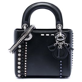 Lady Dior in agnello nero con borchie, cristalli e perle Nero