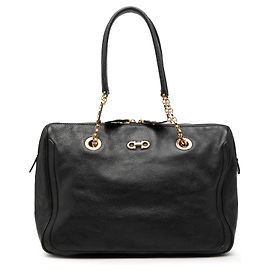 Salvatore Ferragamo Ferragamo Black Buffalo Leather Fanya Chain Tote Black