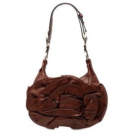 Bolsa de ombro Saint Laurent Nadja em couro marrom com pétalas de rosa Marrom