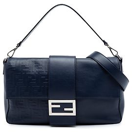 Fendi Blue Large Zucca Embossed Leather Convertible Belt Baguette Blue Navy blue
