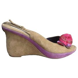 Vic Matié Escarpins Slingback Compensés Beige Violet
