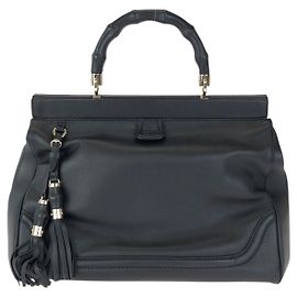 Gucci Bamboo Leather Handbag Black Black