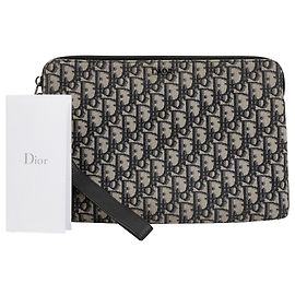 Clutch com alça Dior Oblique Jacquard Bege Preto Marrom