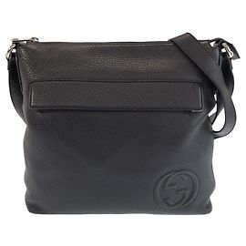 Gucci Leather Interlocking Shoulder Bag Black